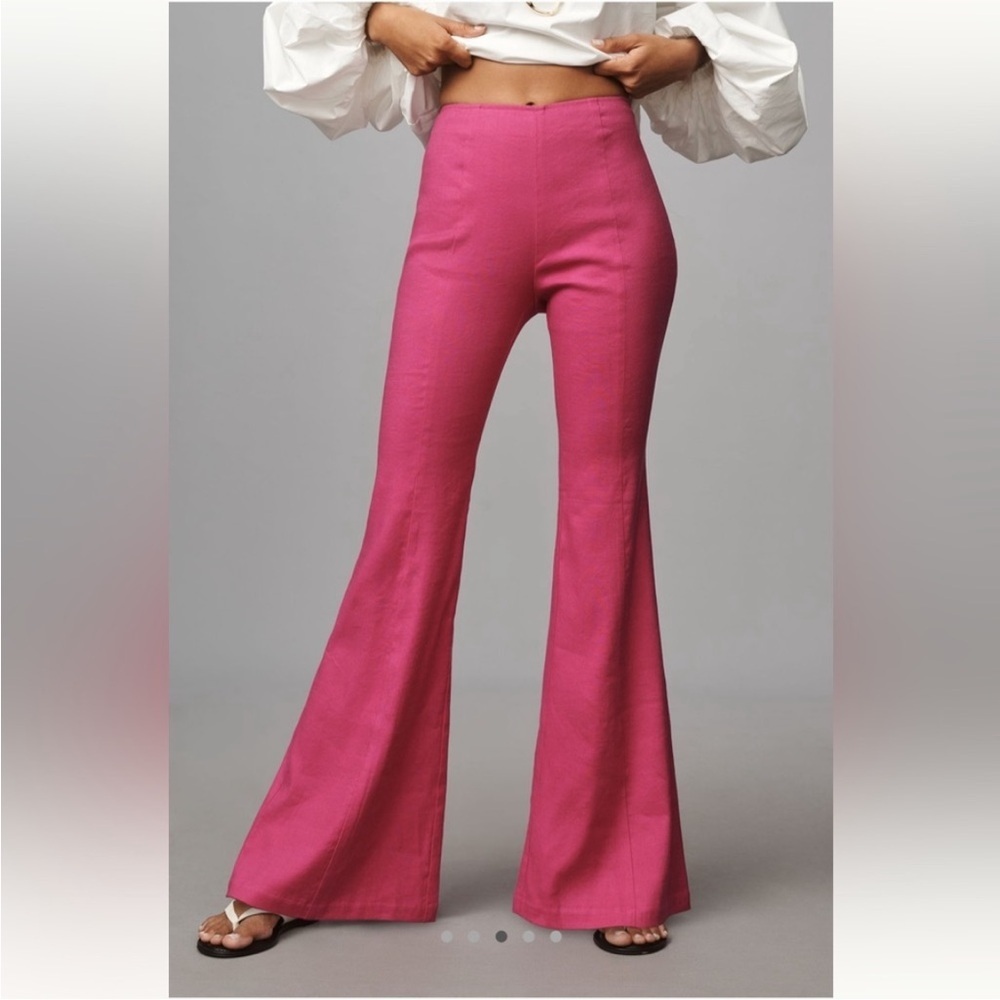 NWT! By Anthropologie Pink Linen Flare Pants - Size 6 🥝